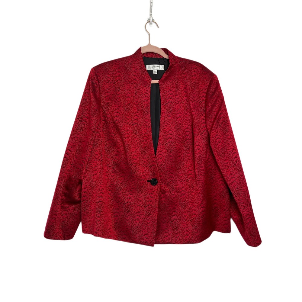 Eileen Fisher Red Single-Button Collarless Jacket